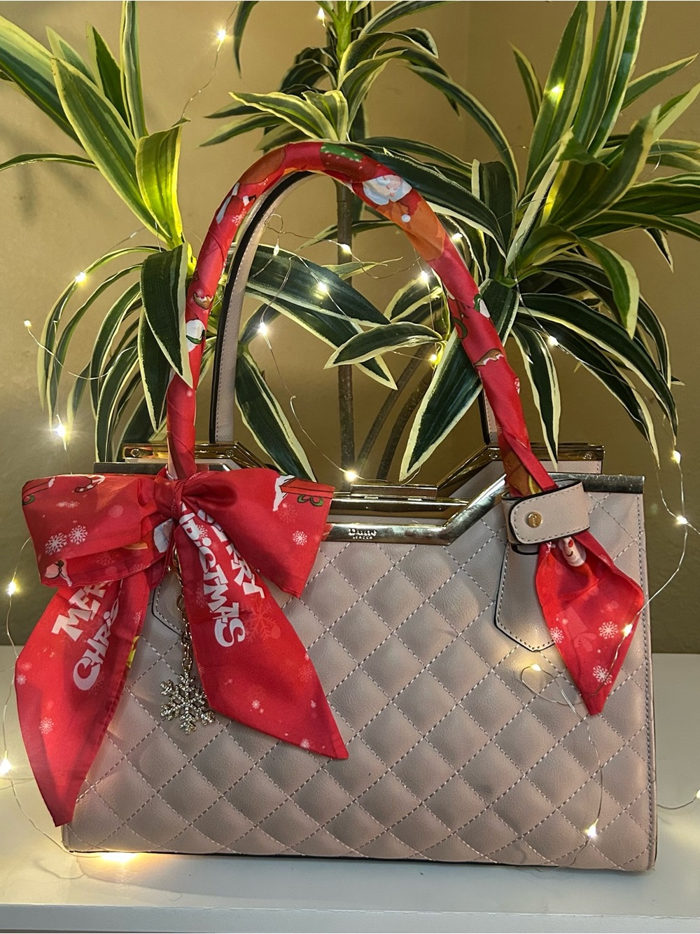2 in 1 Twilly Women Purse Christmas Scarf Red White Stocking Stuffer